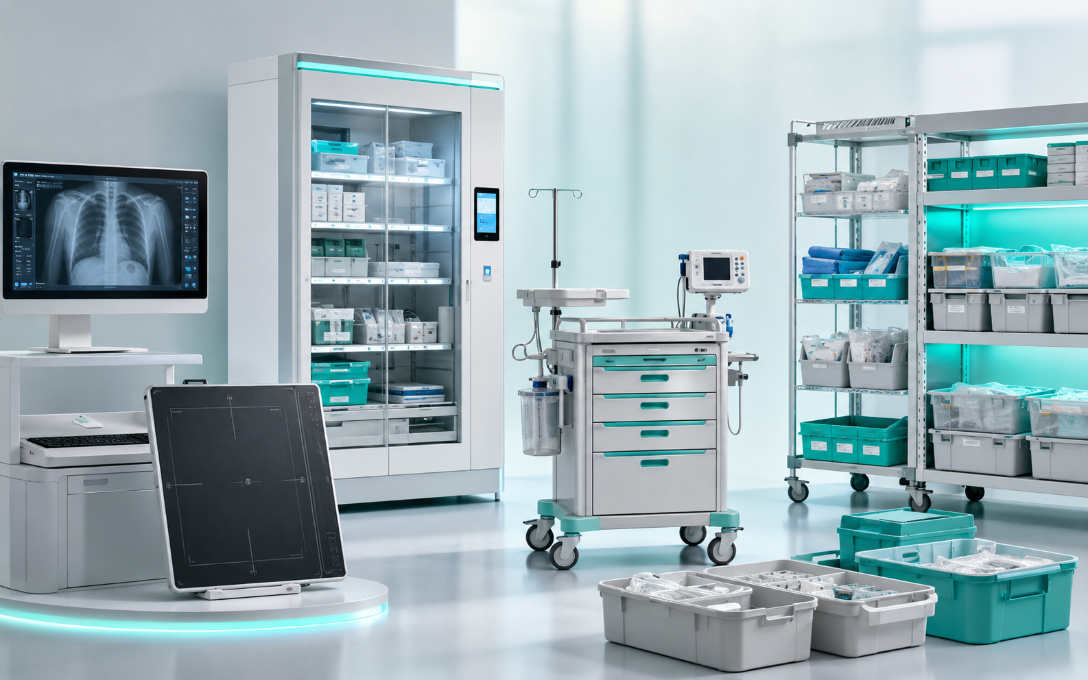Tecnología médica, gabinetes inteligentes, carros clínicos y logística hospitalaria